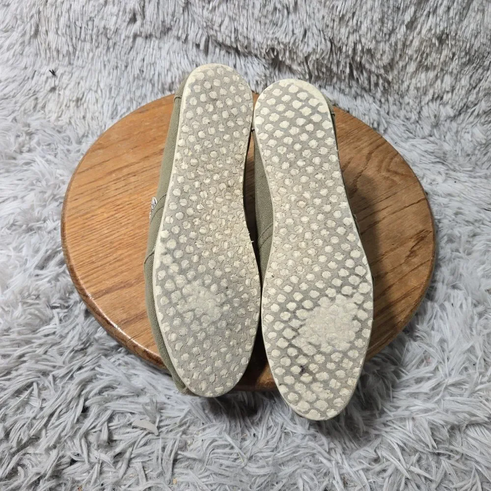 Toms Shoes Womens 9 Loafer Slip On Flats Comfort Green Fabric Slip On Low Top